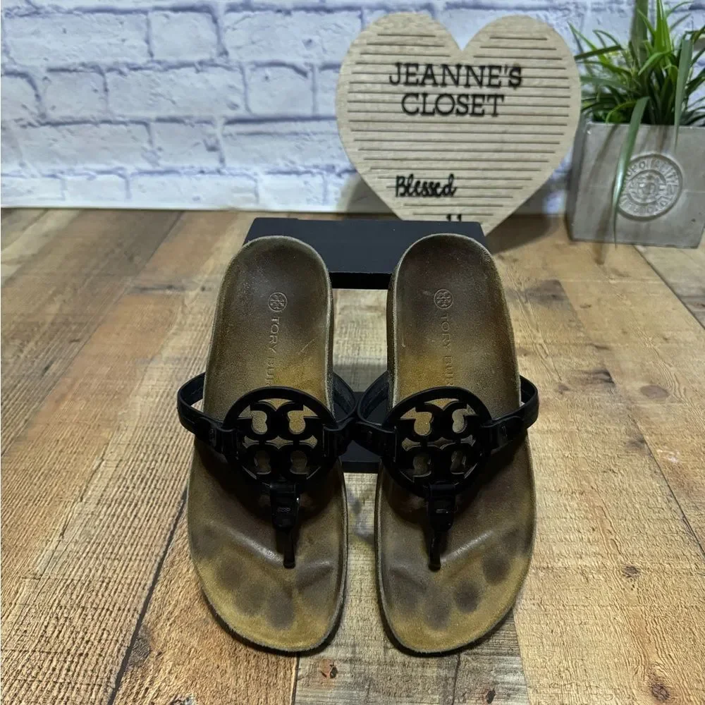 Tory Burch miller cloud patent black sandals Size 7